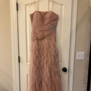Jovani Strapless Dress in Blush with Silver Embellishment